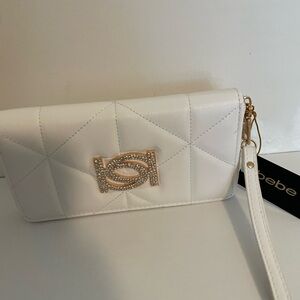 Bebe White Quilted Clutch with Gold Accent